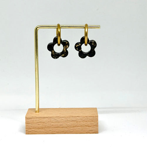 Boucles d'oreilles ALEXANDRA - Noires, éclat d'or